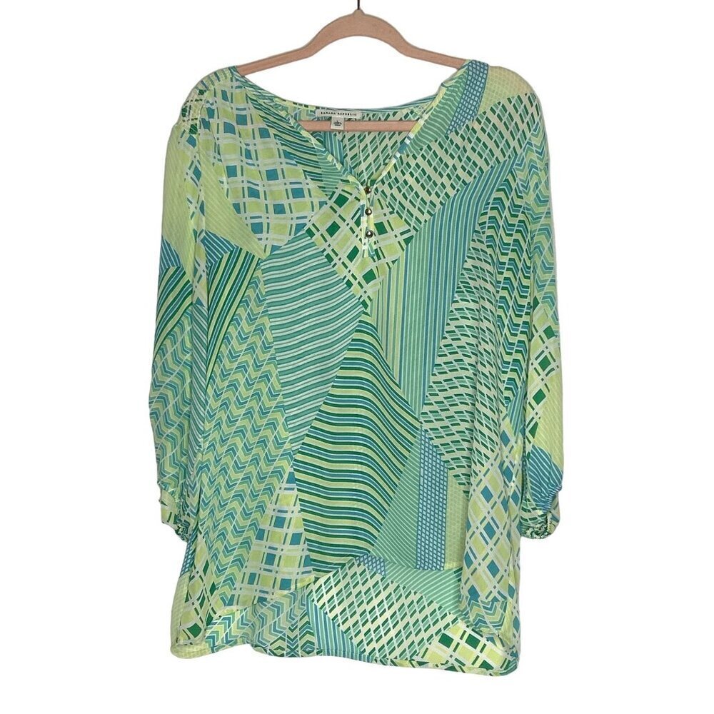 Banana Republic women's green patchwork semi sheer blouse size L